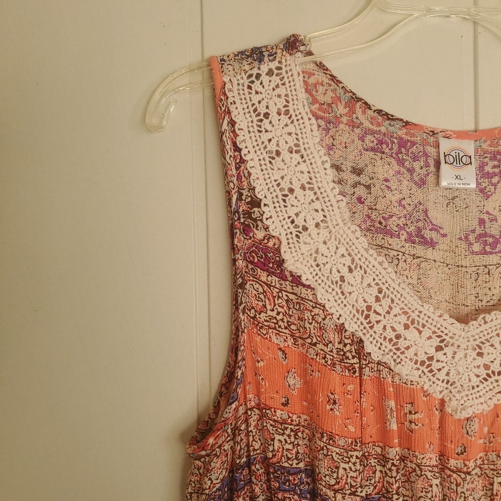 BILA India Floral Flowy Maxi Dress Asymmetrical Hem Size XL Fairycore Romantic - Picture 9 of 13